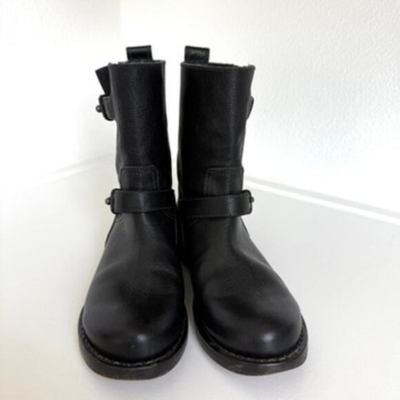 RAG & BONE Moto Ankle Boots Black Leather Buckle Detail Size 35 Biker Style Moto - Picture 5 of 11